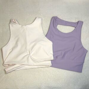 Bundle of 2 Becco Workout Crop Tops Open Back Twist Back Cream Purple Women’s M